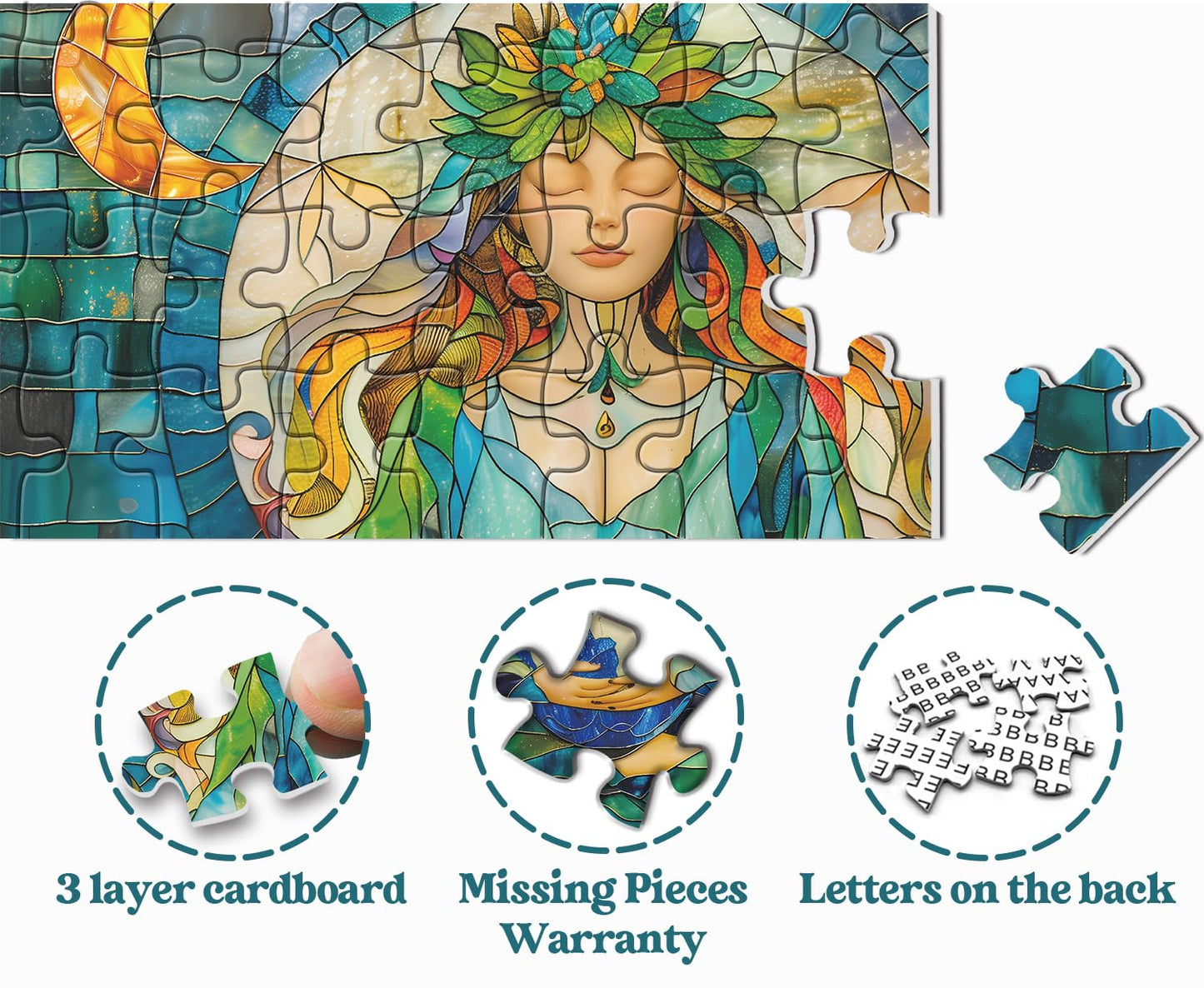 Stained Glass Mother Earth Puzzles For Adults 1000 Pieces, Nature Earth Plant Jigsaw Puzzles, Difficult Hard Mother Love Puzzle