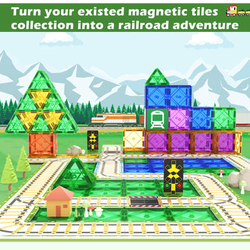 Soyee Magnetic Tiles Railroad Toppers - Multicolored Plastic Add-on Train Track Playset for Kids Age 5-7 STEM Learning Activities