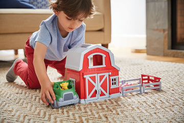 Green Toys Farm Playset - 13 Piece Kids Role Play Toy, Dishwasher Safe, Recycled Plastic, Red, Model PFRM-1158
