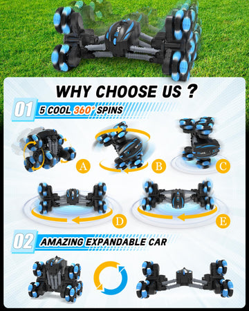 iappadore Remote Control Car, RC Transform Stunt Car 360 Flips Rotating, Drift, 90 Upright Driving RC Stunt Car with Headlight A