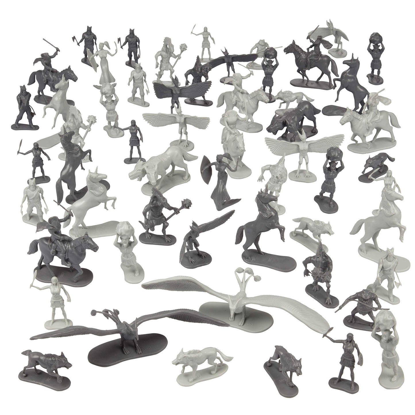 Fantasy Creatures Mini Rpg Action Figures- 56 Monster Miniatures W 12 Difft Sculpts- Large Direwolfs Cyclops Dragons Phoenix & More- 1/32Nd Scale, Fully Dungeon Paintable- Compatible W Dnd Pathfinder
