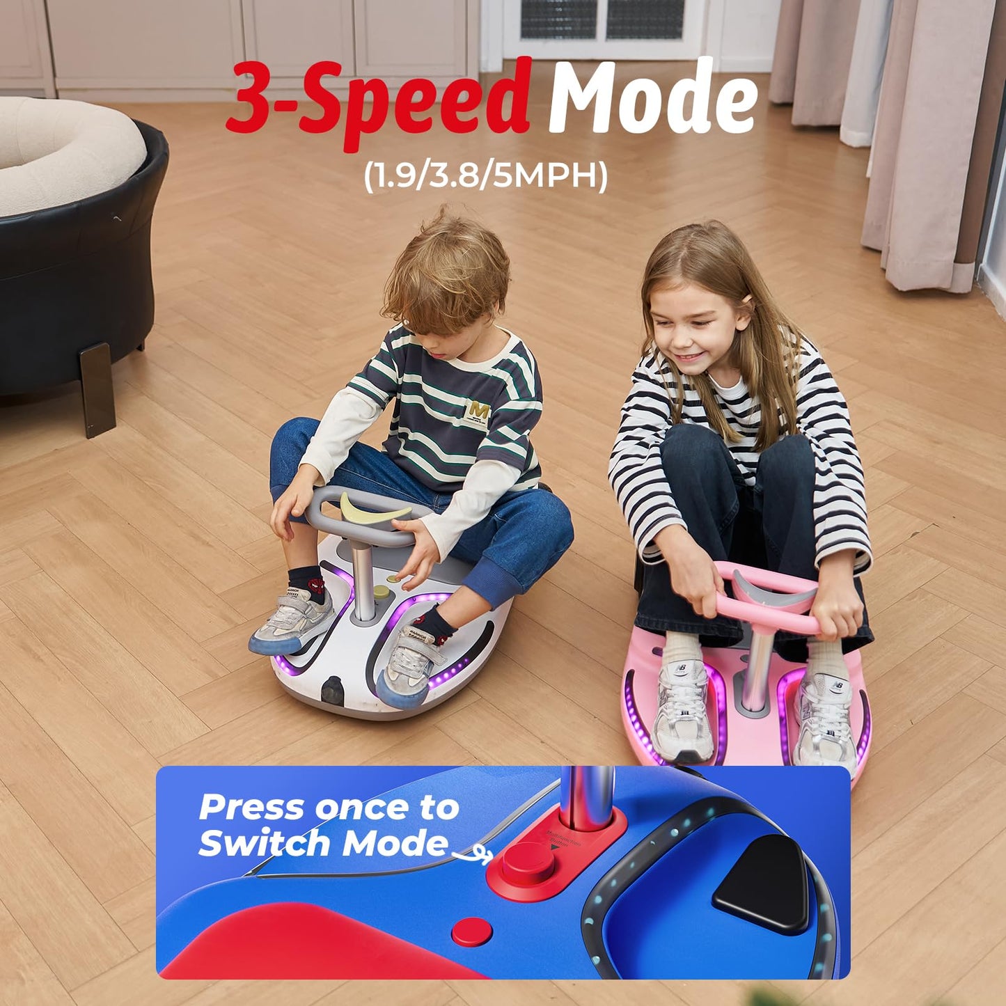 21.6V Electric Wiggle Car With Pedal And Pull Rope, 4 In 1 Swing Ride On Toy, Lithium Rechargeable Battery, 3 Speed, 100+ Lights