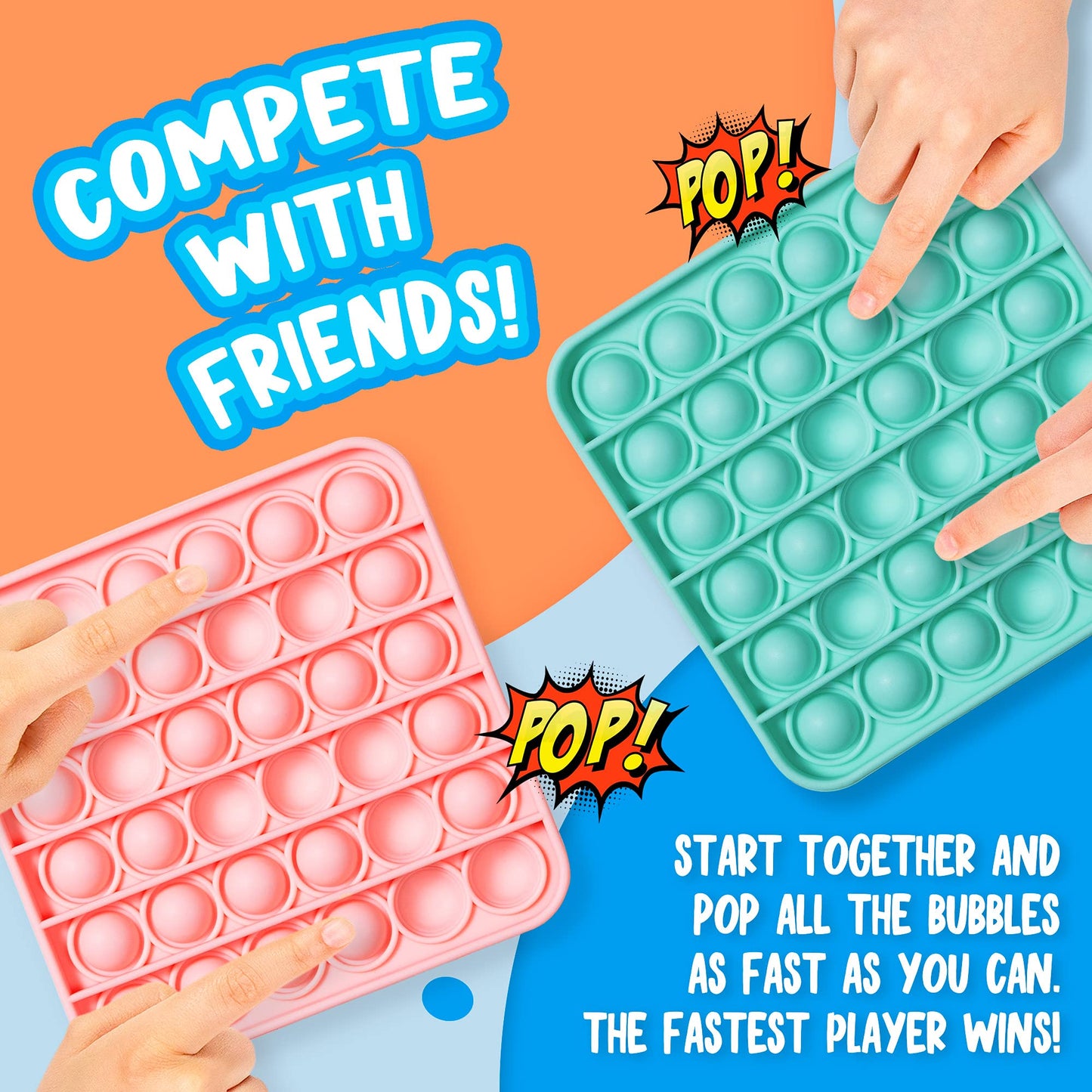 MATICAN Push Pop Fidget Toy 4-Pack - Square Sensory Bubble Fidget in Pastel Pink, Mint, Yellow, Purple - Great Party Favors