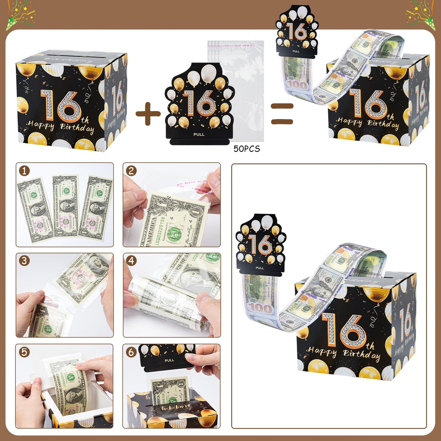 Sweet 16 Money Box, Gift Ideas For 16 Year Old Boy, Boys 16Th Birthday Party Decorations, Surprise Birthday Money Gift Boxes For