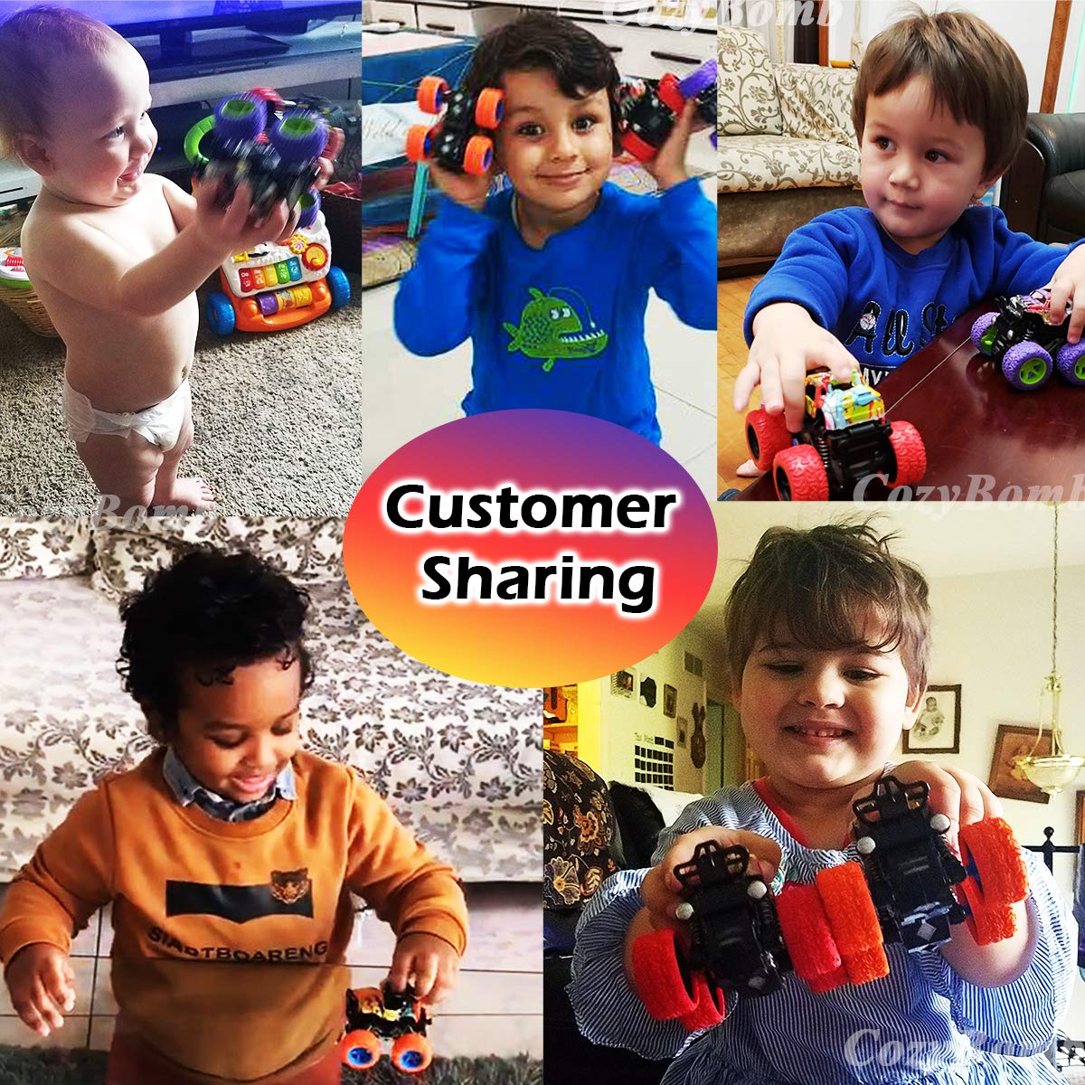 CozyBomB Friction Powered Monster Trucks Toys for Boys - Push and Go Car Vehicles Truck Playset, Inertia Vehicle, Kids Birthday