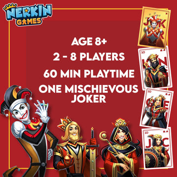 Nerkin Games Rolling Jokers - Strategic Twist On Jokers And Marbles Board Game - Nonstop Fun For Big Groups Of Adults And Family (Up To 8 Players)