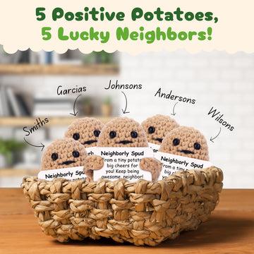 Gifts For Neighbors Bulk (5-Pack) - Bulk Neighbors Gifts - 5 Cute Crochet Positive Potatoes For Neighbor Appreciation | Neighbor