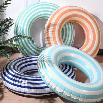 Wettarn 4 Pcs Pool Tubes with Fun Prints Inflatable Floats Swimming Toys Classic Striped Inner Tubes for Pool Bachelorette Floaties for Summer Beach Party Decor Supplies(Stripe Style Age 16)