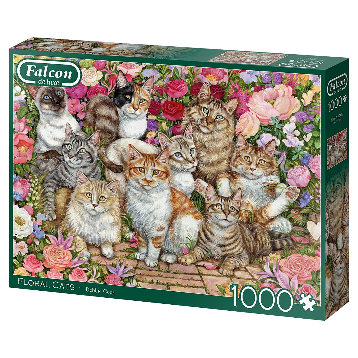 Jumbo 11246 Falcon De Luxe-Floral Cats 1000 Piece Jigsaw Puzzle