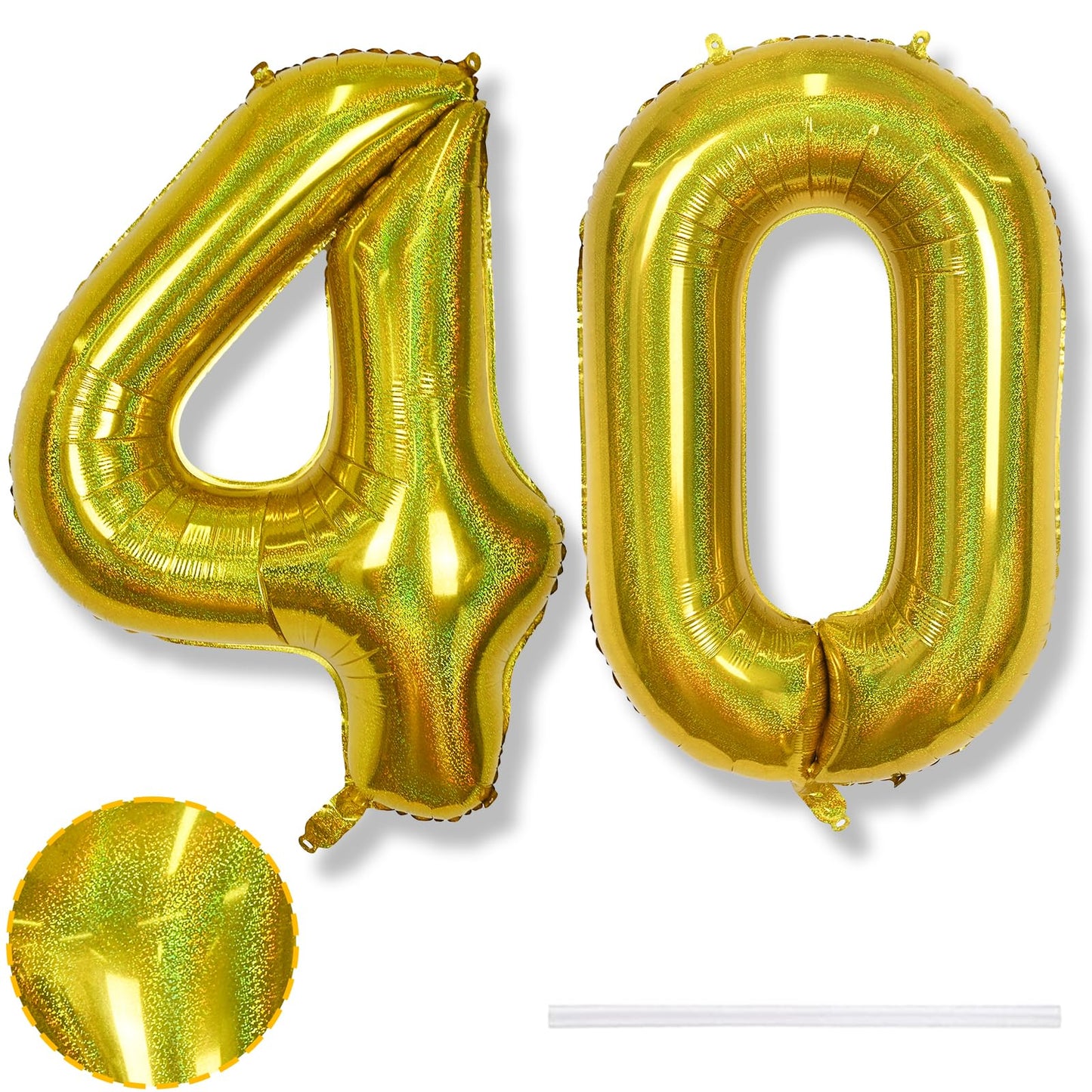 40 Balloon Laser Gold, Self Inflating 40 Inch Number 40 Mylar Balloon Globos Dorados Decor For Men, Foil Helium Iridescent Big 4