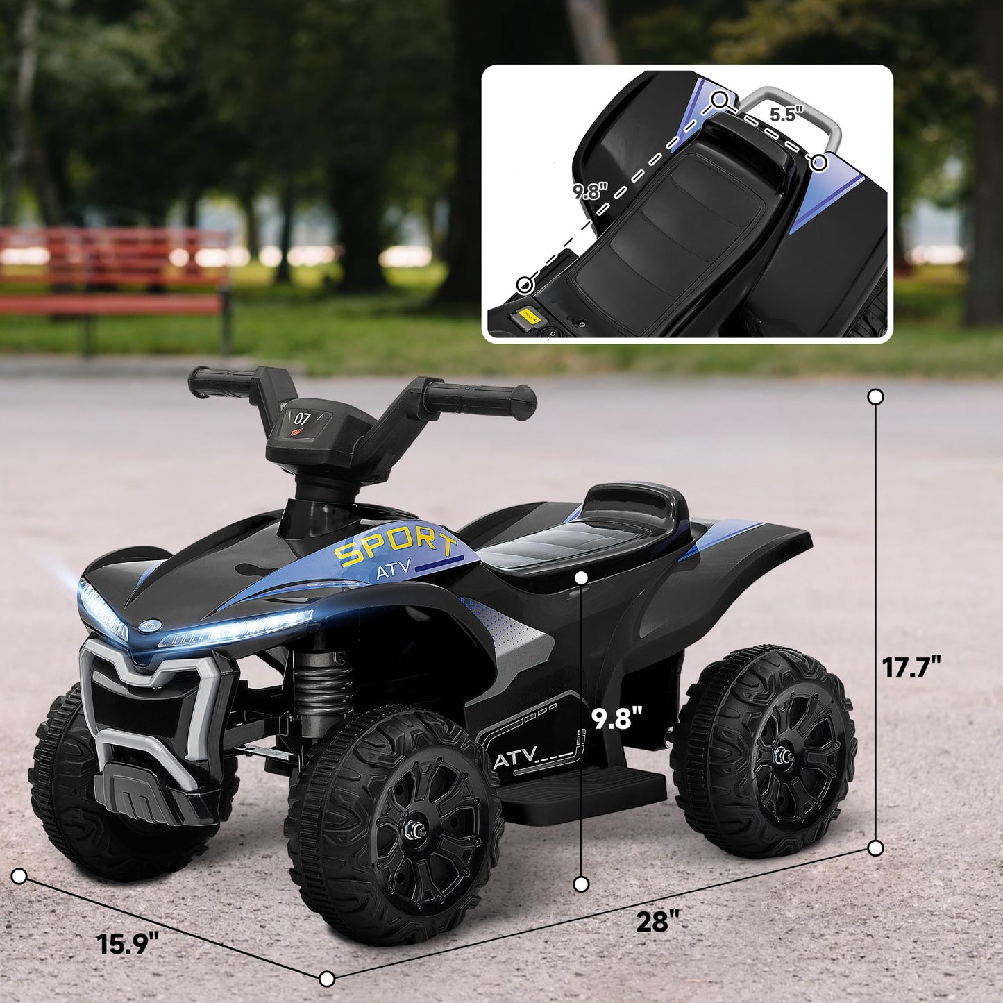 Qaba Kids Atv Quad, 6V Electric Four Wheeler With 1.6Mph Max Speed, Rechargeable Battery, Battery Powered Ride On Toy With Light