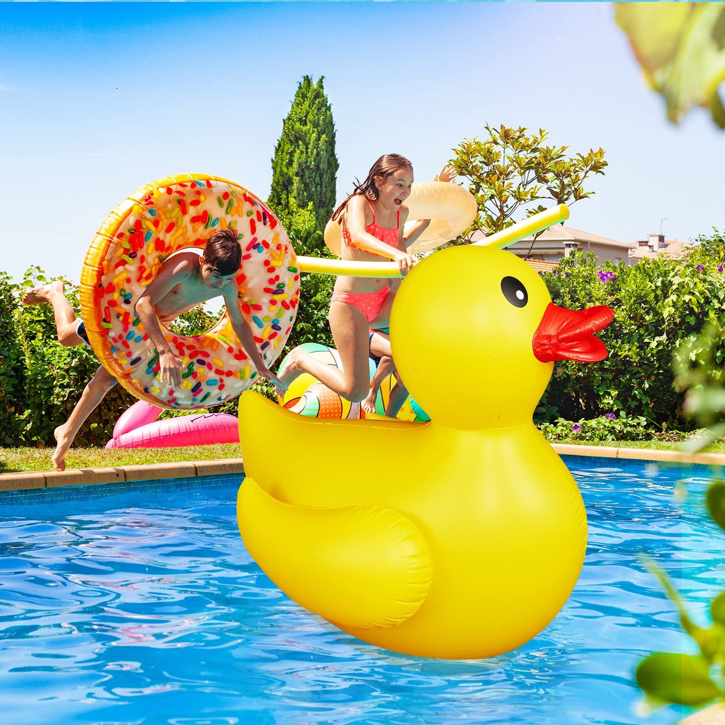 Hungdao 2 Pack 4 Feet Giant Inflatable Duck Huge Rubber Duck Large Blow Up Duck Inflatable Duck Pool Float For Kids Summer Beach Swimming Pool Party Decoration, 48 X 42 X 44 Inch (Yellow)