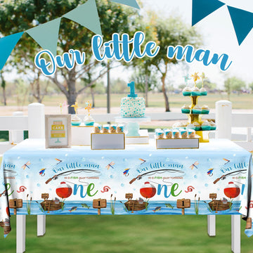Ofishally One Birthday Decorations, 3Pcs Gone Fishing 1St Birthday Party Supplies Tablecloth, Little Fisherman Gone Fishing Rect