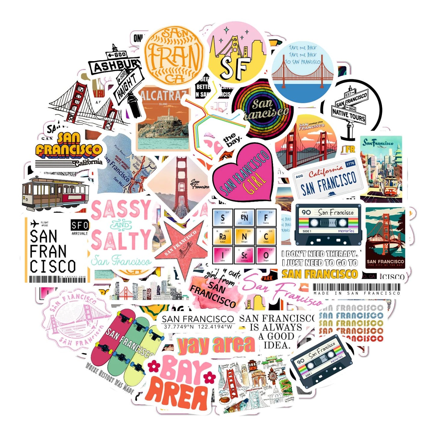 Bulbacraft 100Pcs San Francisco Stickers For Water Bottles, San Francisco Souvenirs, San Francisco Gifts For Women & Men, San Fr