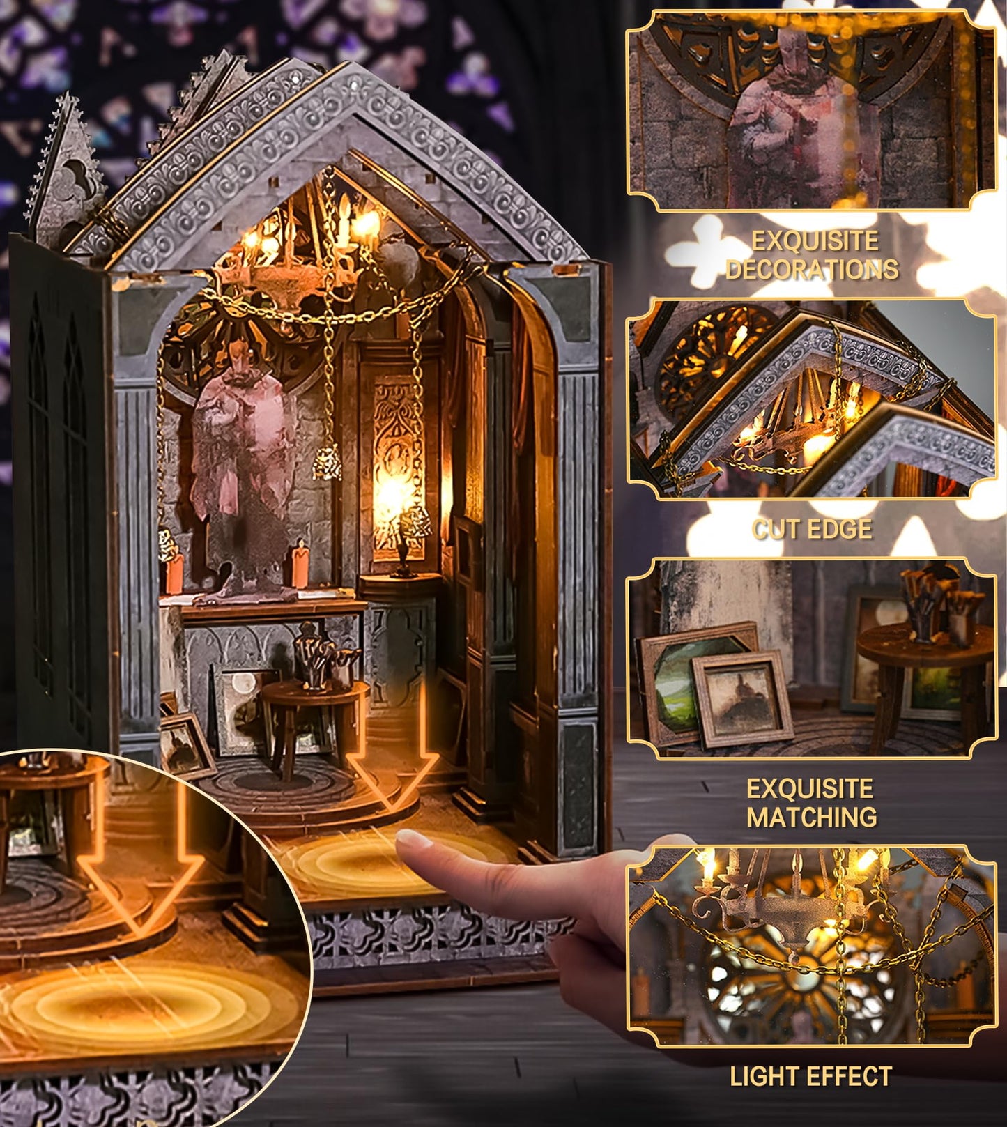 Spilay Diy Book Nook Kit, Diy Dollhouse Booknook Bookshelf Insert Decor Alley, Bookends Model Build-Creativity Kit With & Led Fo