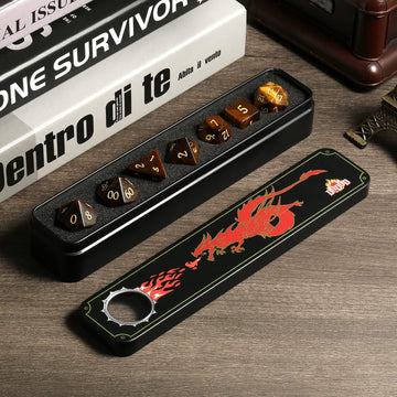 Tiger-Stone Dice Set D&D,DNDND 7PCS Full Set Natural Stone Dice Set with Grogeous Gift Case for Dungeons and Dragon and Tabletop