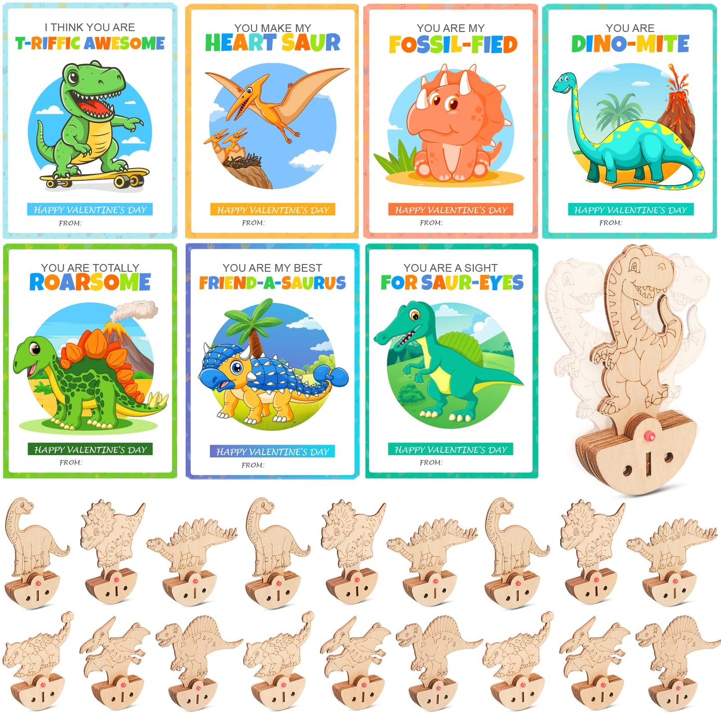 Valentines Day Gifts For Kids, 21 Packs Dinosaur Party Favors, Valentines Cards For Kids Classroom School, Building 3D Puzzles S