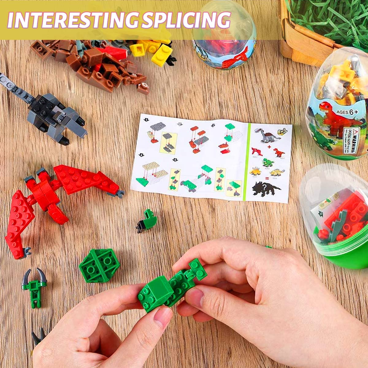 LEBOCADO Mini Building Block Sets - 12 Pack Dinosaur Toys, 6 in 1 STEM Eggs, Medium, Multicolor, Model LE-325