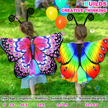 Irolehome Kids Fairy-Butterfly-Wings-Costume For Girls Toddler Dress-Up Clothes Tutu Antenna Mask Halloween Gifts Party Toys