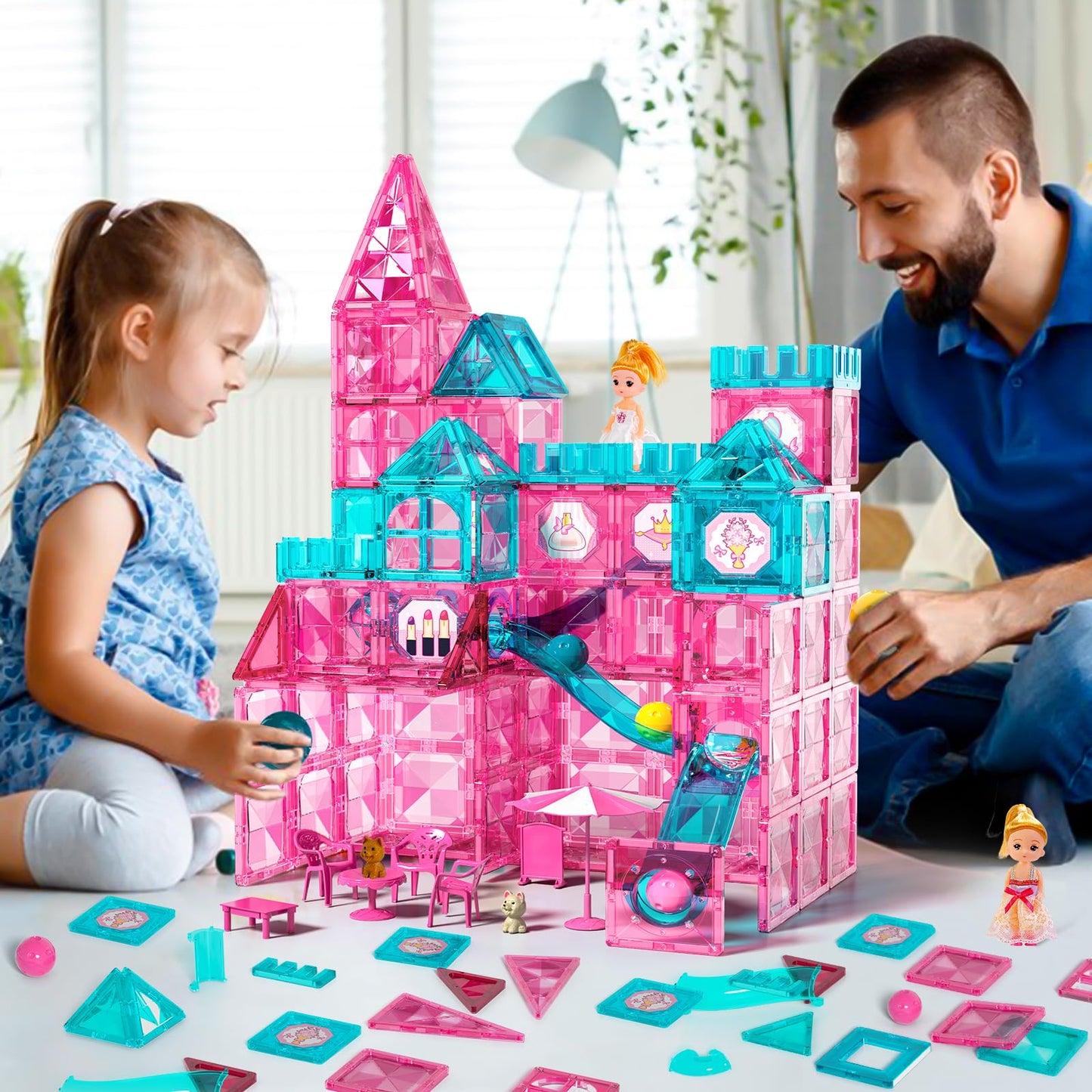 Magnets Tile Set, Upgrade Diy Castle Theme 160 Pcs Building Blocks Magnets Toys, 3D Magnet Puzzles Stacking Blocks For Boys Girls, Learning By Playing Games To Improve Imagination And Creativity