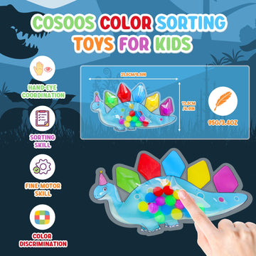 Cosoos Dinosaur Color Sorting Toy Sensory Toys, Montessori Educational Toy For Toddlers Kids Boys Girl, Early Development Game,