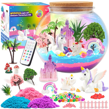 Mydova Unicorn Terrarium Crafts Kit For Kids - Unicorn Birthday Gifts Toys With Led Night Light-Up & Remote Control Diy Unicorns
