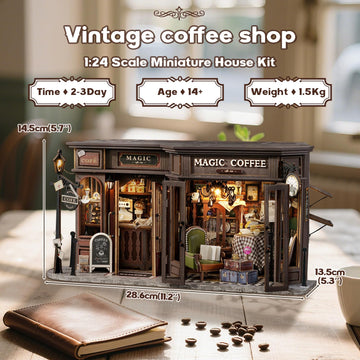 Fsolis DIY Miniature Dollhouse Kit for mature-themeds - Tiny House Mini Scene 3D Puzzles Gifts for Women Teenagers Craft Lovers (Magic Coffee)
