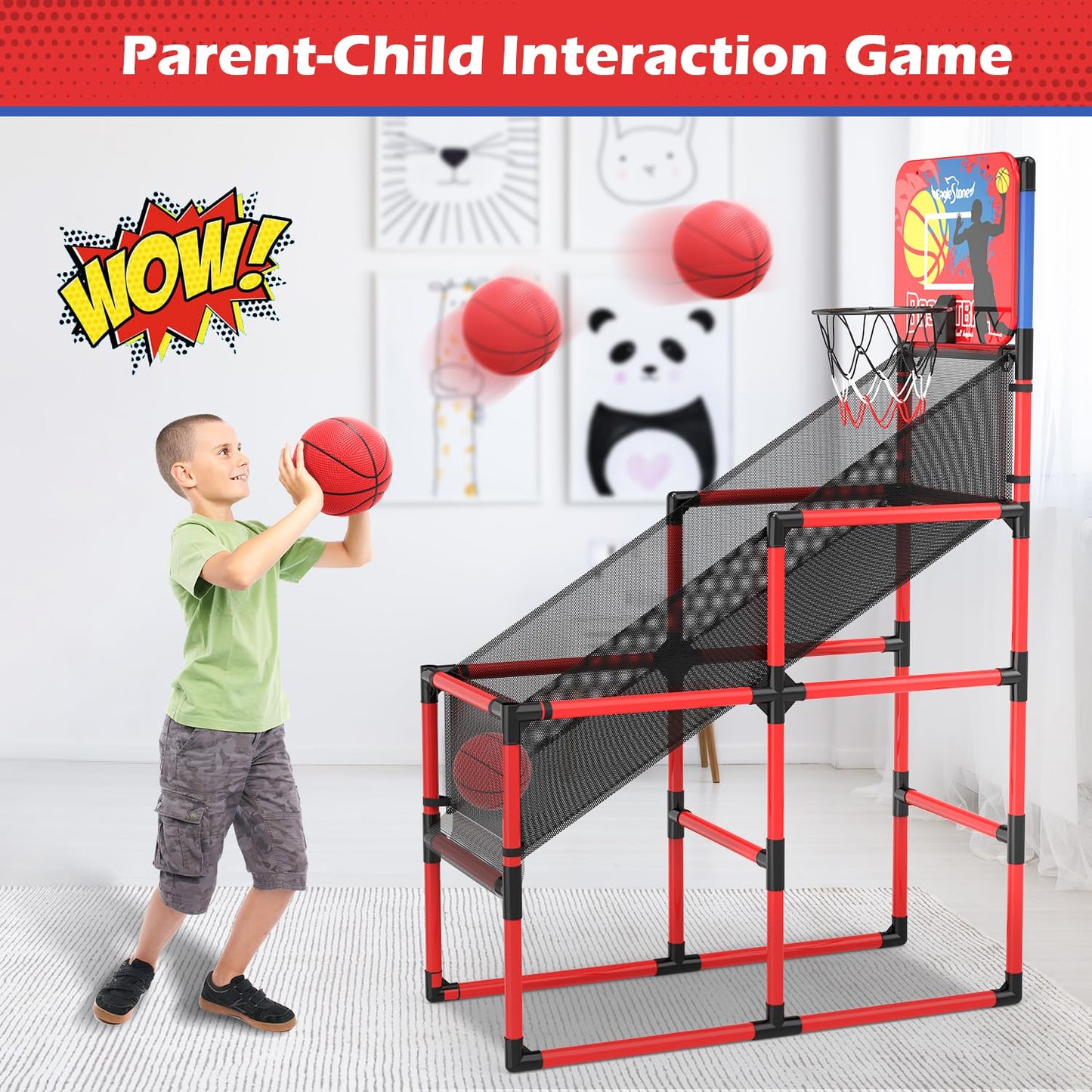 Kids Basketball Hoop Arcade Game W/Electronic Scoreboard Cheer Sound, Basketball Hoop Indoor Outdoor W/4 Balls, Basketball Game