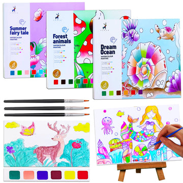 Junqiu Water Color Paint Sets For Kids, Paint With Water Books For Kids Ages 4-8, Pocket Watercolor Painting Book, Arts And Crafts Kit Easter Basket Stuffers For Girls Boys