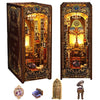 Spobot Book Nook Kit Diy Bookshelf Decor Kit With Led Light 3D Booknook Wooden Puzzle Bookend Stand Miniature Dollhouse Kit Gift