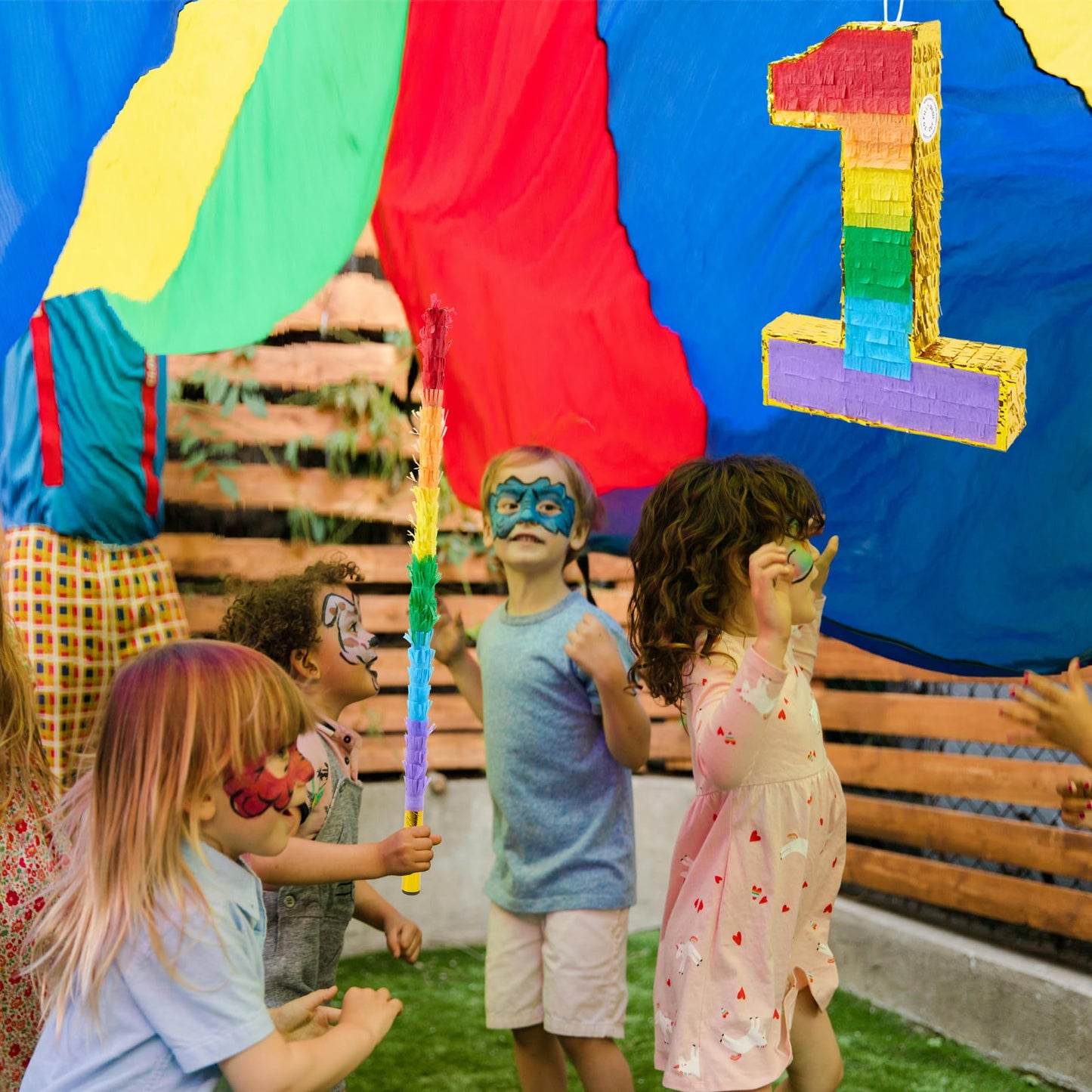 PCFING 20 Inch Number 1 Piata Rainbow with 30 Inch Piata Stick Blindfold Confetti for Boy Girl Kids Birthday Party Decorations,