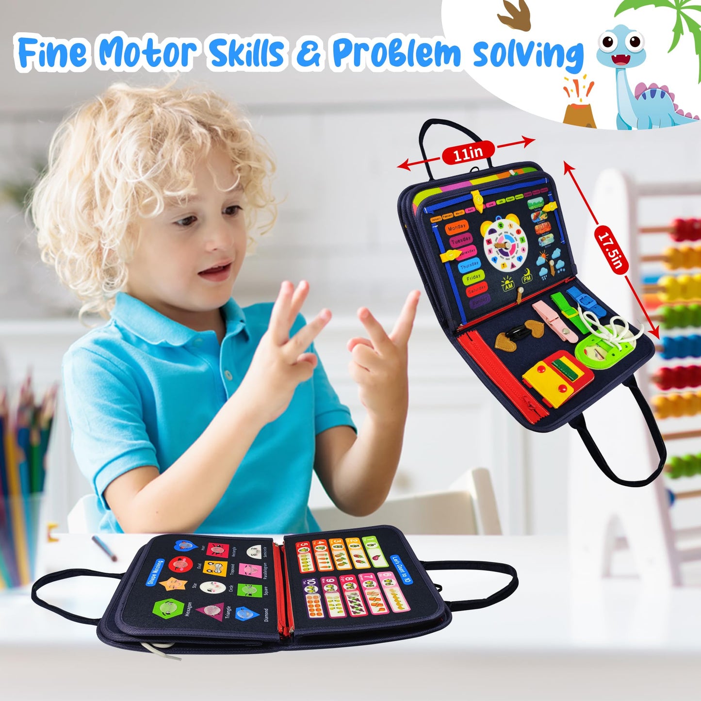 Tenfans Busy Board Montessori Toys For 1 2 3 4 Year Old, Toddler Toys, Sensory Toys Preschool Learning Toys Gifts For Toddlers, Autism Toys, Educational Travel Toy For Fine Motor Skills