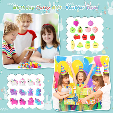 Sosation 200 Pcs Kawaii Toys Dinosaur Unicorn Sea Animals Fruit Stress Toy Birthday Party Favors Stuffers Goodie Bags Stress Toy