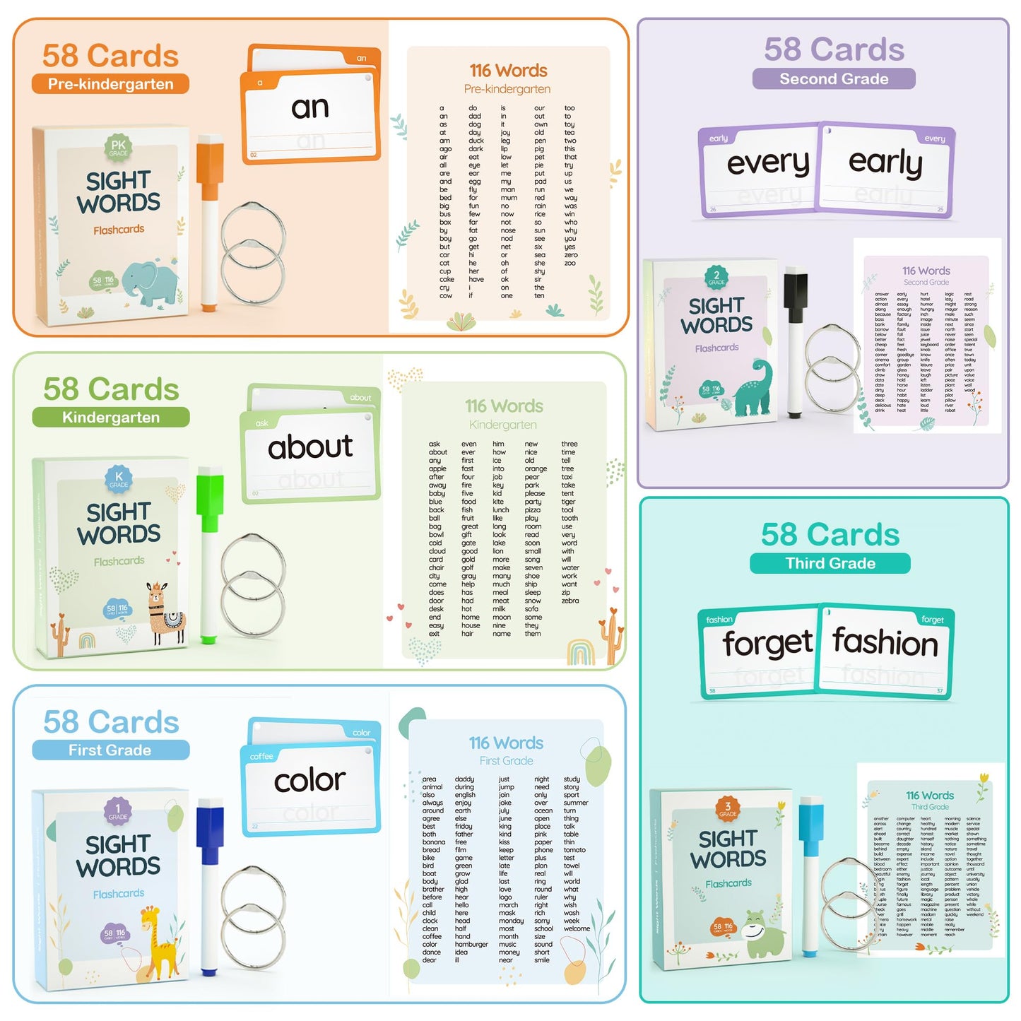 Wjpc 300 Cards, 580Pcs High Frequency Sight Words Flash Cards For (Pre-K Pre-Kindergarten, Kindergarten, 1St, 2Nd, 3Rd Grade, Fi