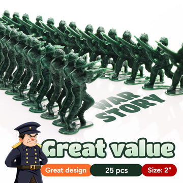 Entervending Army Men Action Figures - 2 Small Soldiers For Boys - 25 Pcs Green Army Soldier Toy Playset - Military Toys - Ar