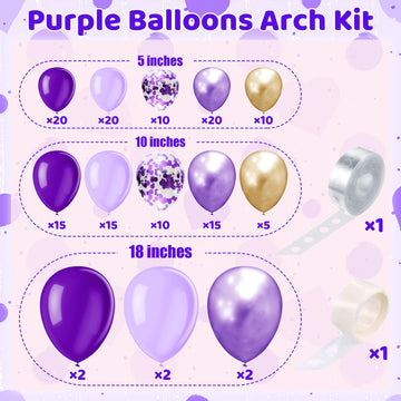 148 Pieces Purple Balloons Garland Arch Kit Light Pastel Purple Balloons Lavender Balloons Gold Dark Purple Balloons Confetti La