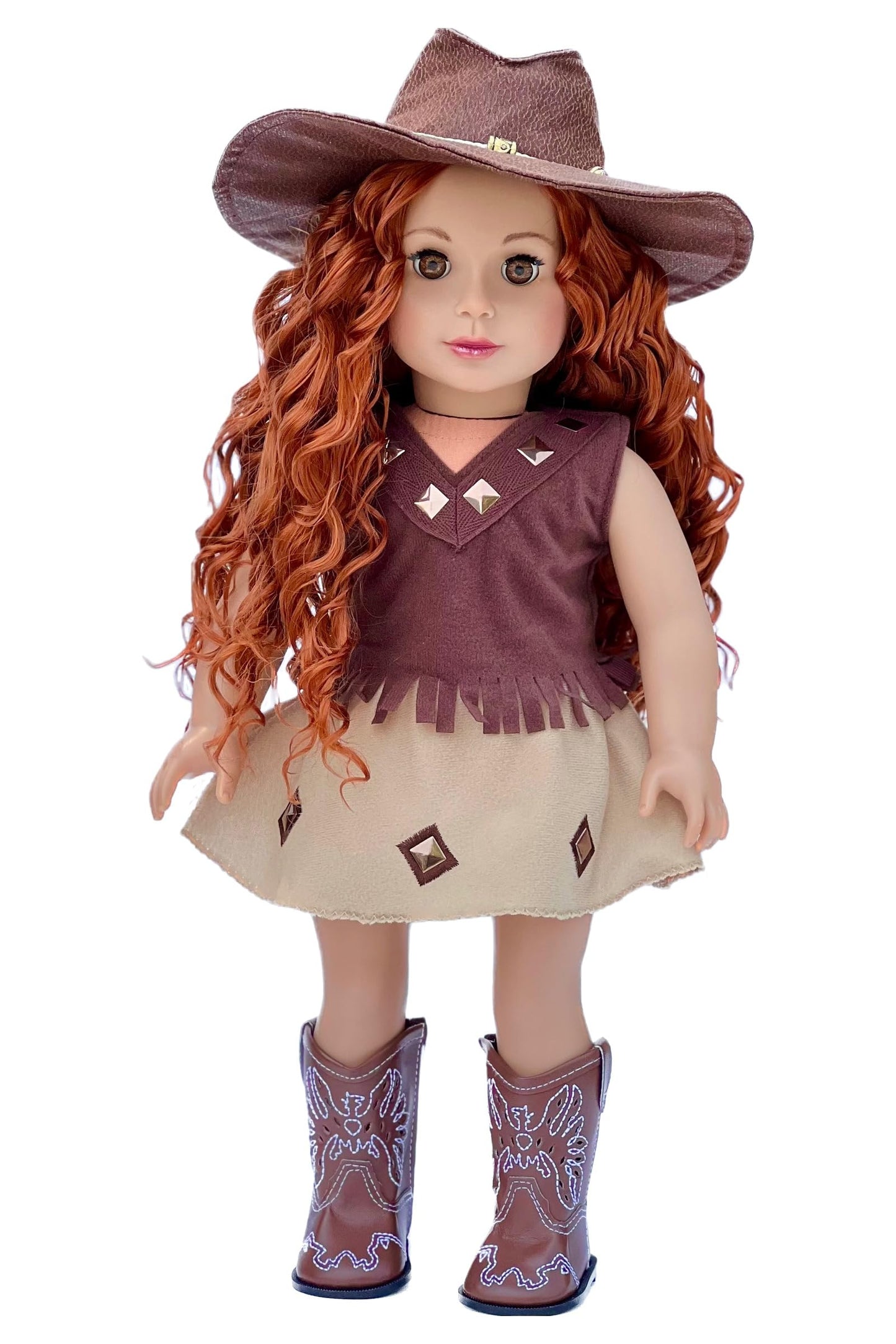 - Cowgirl - 4 Piece 18 Inch Doll Outfit - Cowgirl Hat, Skirt, Top And Cowgirl Boots - (Doll Not Included)