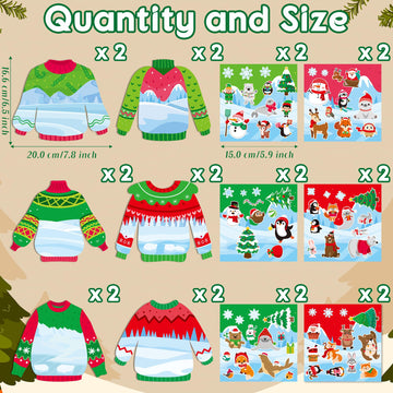 CY2SIDE 12 Set Christmas Ugly Sweater Scene Sticker for Kids Make a Winter Sweater Scene with Penguin Sticker Make Your Own Chri