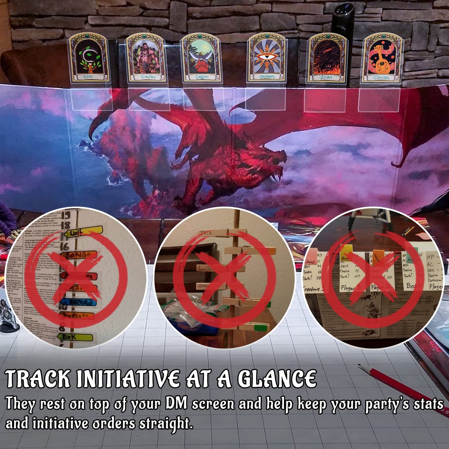 Dnd Initiative & Combat Tracker Set Of 6Pcs Erasable Acrylic Top On Screen With Character, Monster Insert Cards Dm Tools, Accessories For Dungeons And Dragons, Pathfinder, Ttrpgs