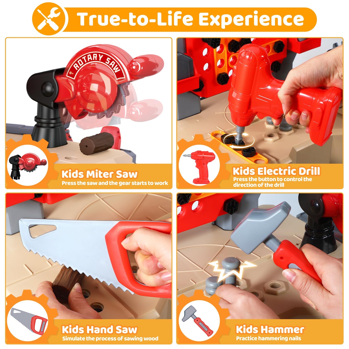 Kids Tool Bench - Power Tools Workshop-Kids Workbench, 65 Pcs Realistic Toy Tools with Electronic Toy Drill, Gift for Boys & Gir