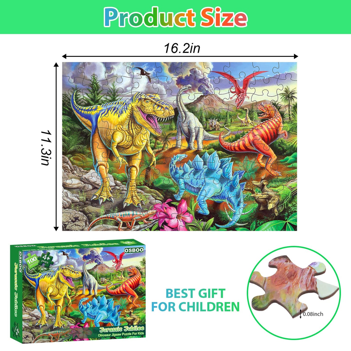 Puzzles For Kids Ages 4-8, 6-8, 8-10, Kids Puzzles 100 Piece Big Dinosaur Floor Jigsaw Puzzle For Kids Children Educational Puzzles Toys For Young Boys And Girls