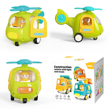 Ctffnny Friction Powered Push And Go Inertia Cars Small Helicopter Shape With Music Sound And Light Construction Vehicles Toys 1