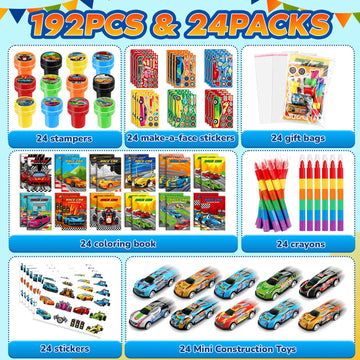 BenLouis 168Pcs Race Car Party Favors Racing Theme Coloring Books Crayons Sticker Set Bulk for Kids Fast Racecar Wheels Birthday