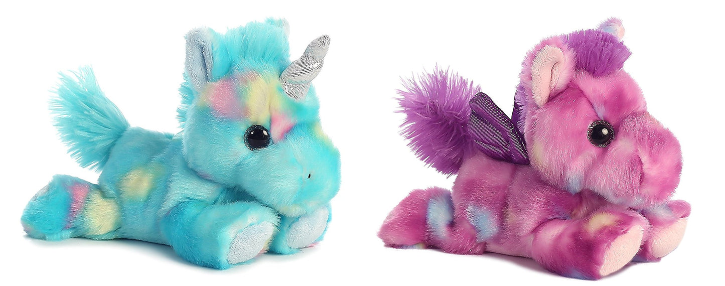 Bundle Of 2 Aurora 7' Stuffed Beanbag Animals - Blueberry Ripple Unicorn & Tutti Frutti Pegasus