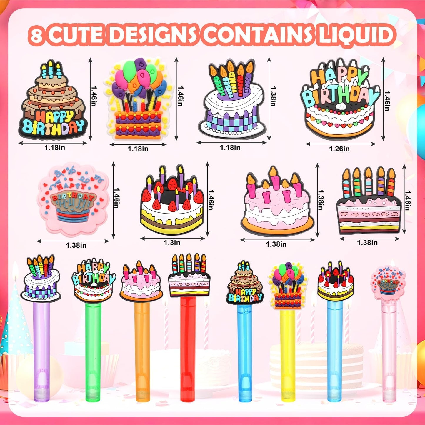 48 Pieces Mini Birthday Bubbles Wands Cake Bubbles Wands Birthday Party Favors Toys Birthday Party Decorations for Kids Adults G