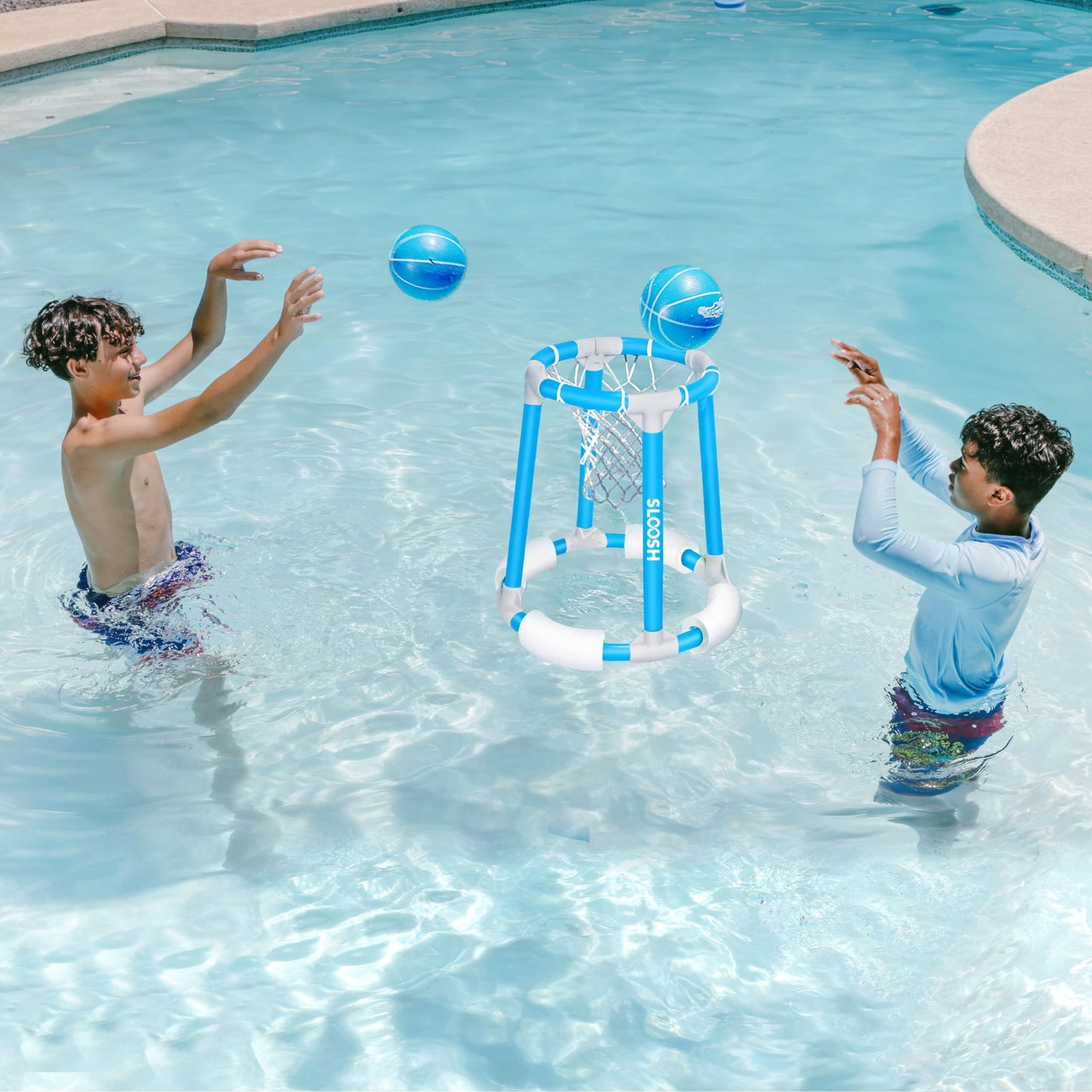 Sloosh Pool Basketball Hoop Toys, Floating Basketball Pool Game, Swimming Floats Toys With Balls Pump, Summer Outdoor Water Play Toy For Kids And Adults (Blue)