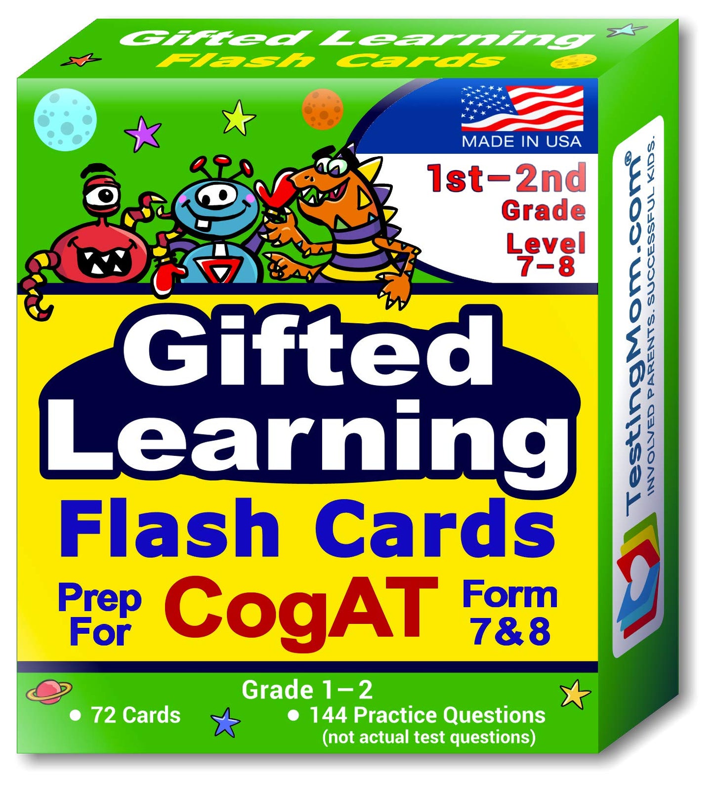 Testingmom.Com Cogat Test Prep Flash Cards Grade 1-2 (Level 7-8) 140+ Practice Questions Tips For Higher Scores On The 1St-2Nd Grade Cogat Verbal & Non-Verbal