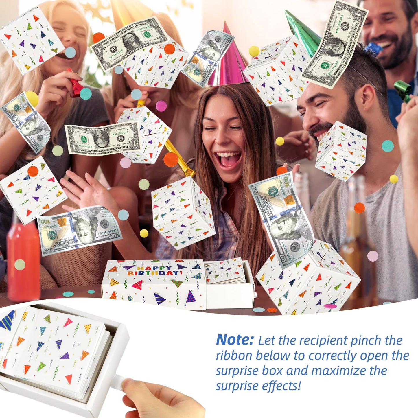 Wenmthg Happy Birthday Surprise Gift Box Explosion For Money - Money Gift Box Explosion With Confetti - Pop Out Folding Bounce E