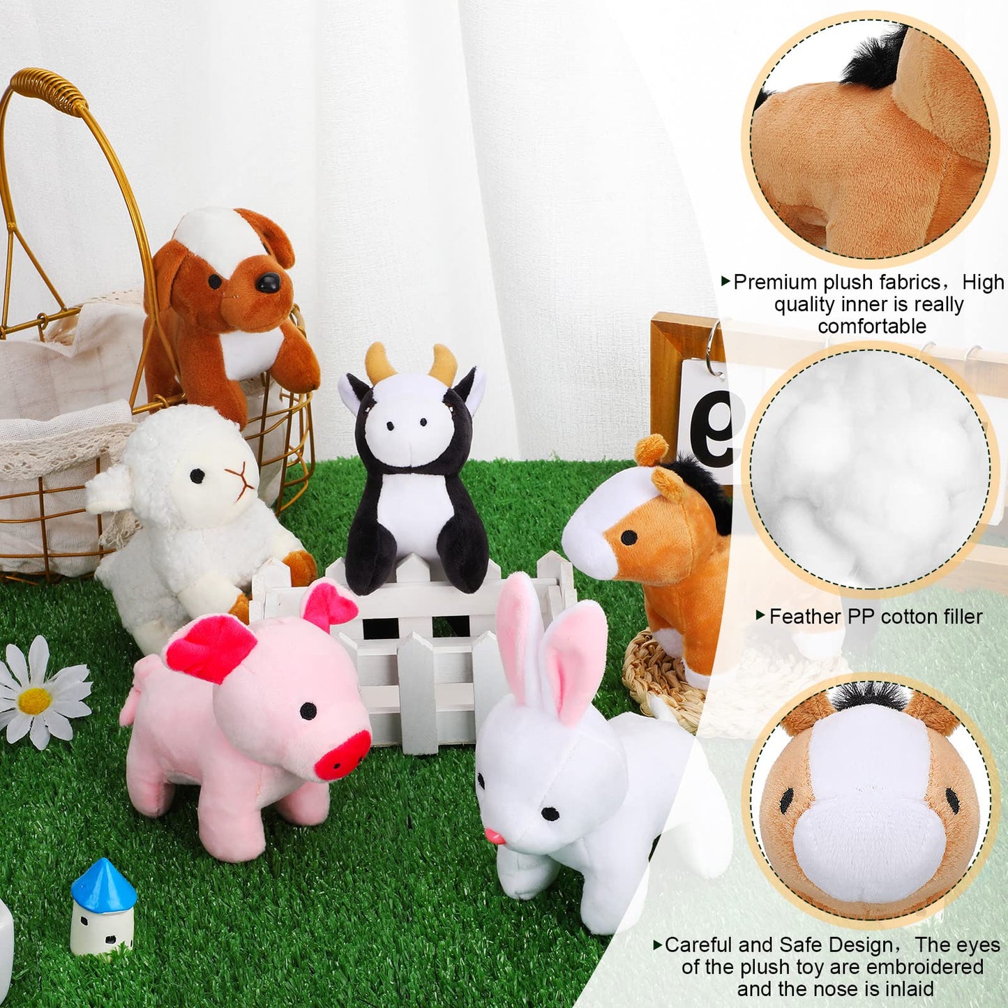 Kasyat 6 Pieces Mini Plush Furry Farm Animal Toys Soft Horse Pig Cattle Rabbit Dog Sheep Doll Stuffed Plush Farm Animals For Christmas Stocking Stuffers Birthday Party Decoration(Animals)