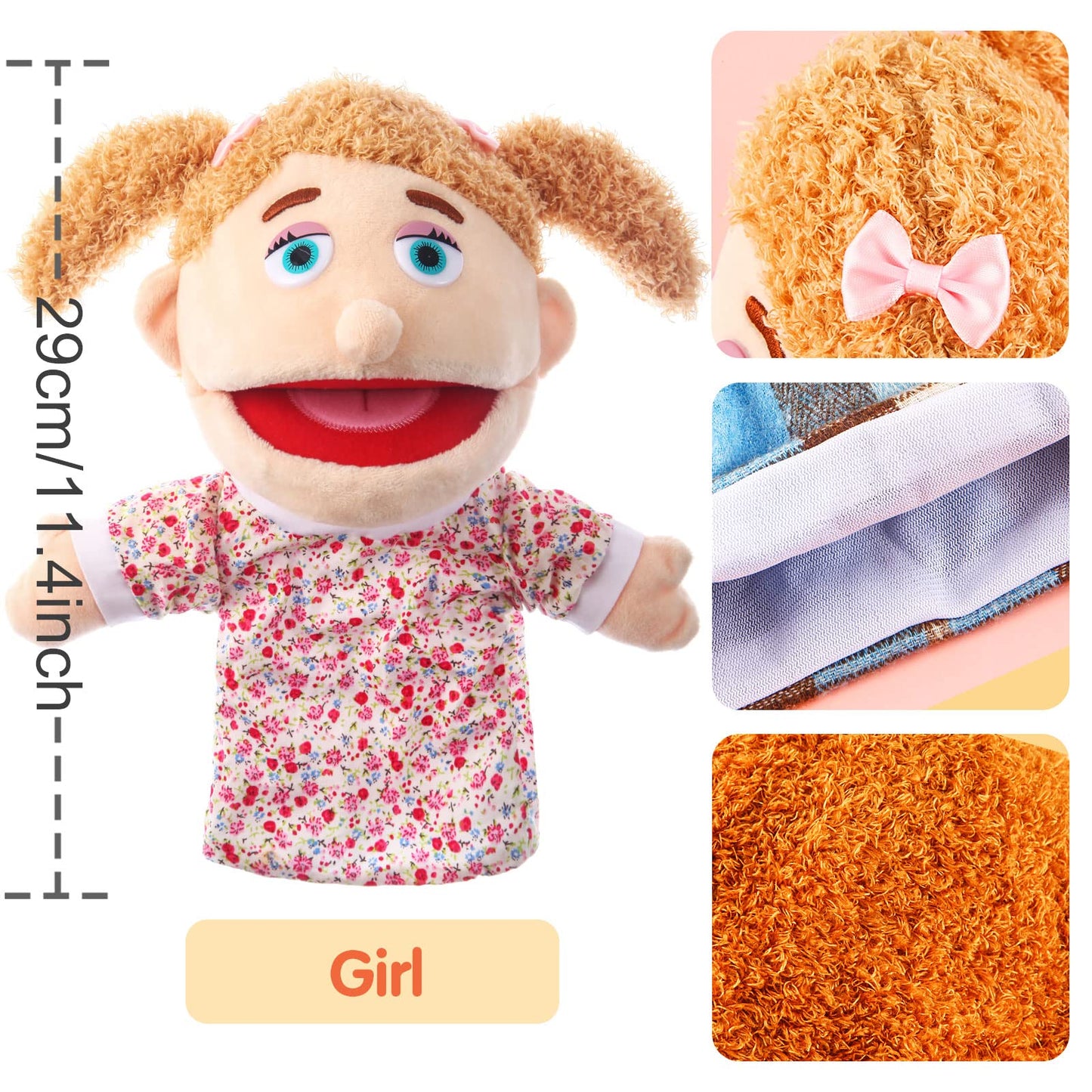 1 Pcs Family Hand Puppets 13 Inch Grandparents, Mom & Dad, Brother & Sister Plush Hand Puppet Toys Role-Play Toy Puppets For Kids Storytelling Imaginative Pretend Play Teaching Preschool(Sister)